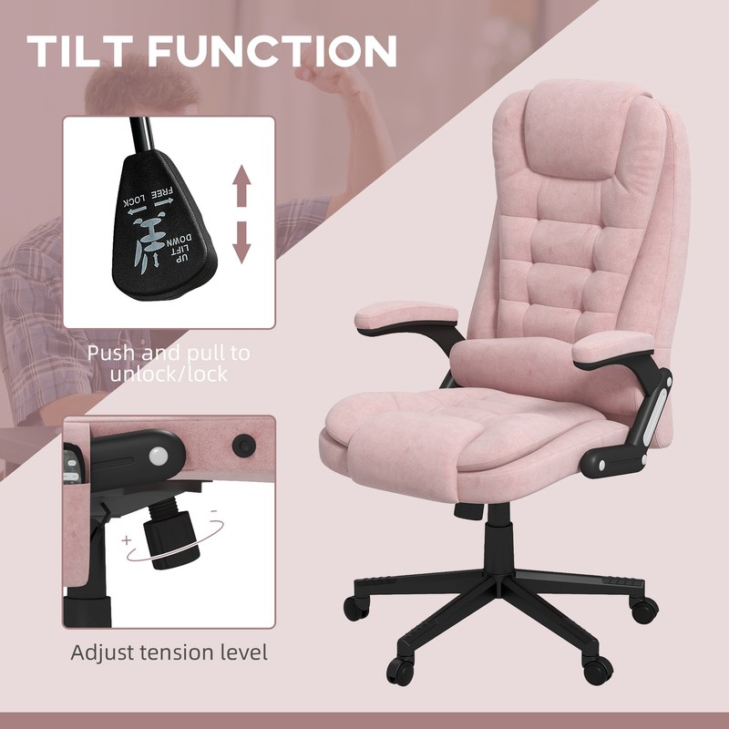 Massage Office Chair with 6 Points Heat Velvet Executive Office Chair Pink gallery