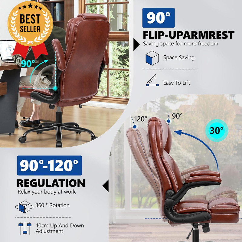 PU Leather Mid-Back Office Chair Adjustable Swivel Rolling Flip Armrests gallery