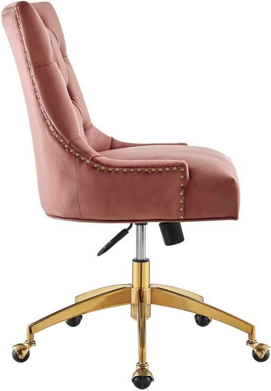 Mid Back Nailhead Trim & Bottom Tufted Dust Rose Performance Velvet Office Chair gallery