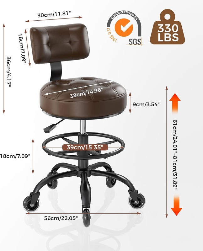Office Drafting Chair with Footrest, Tall Height Adjustable Stool with Back Supp gallery