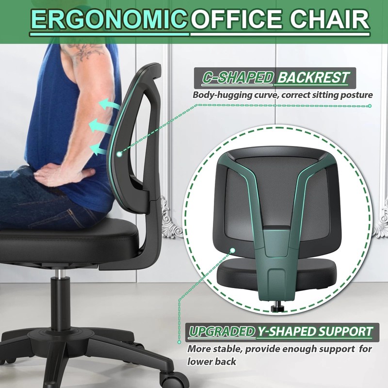 Armless Desk Office Chair Without Arms Adjustable Height and Lumbar Su gallery
