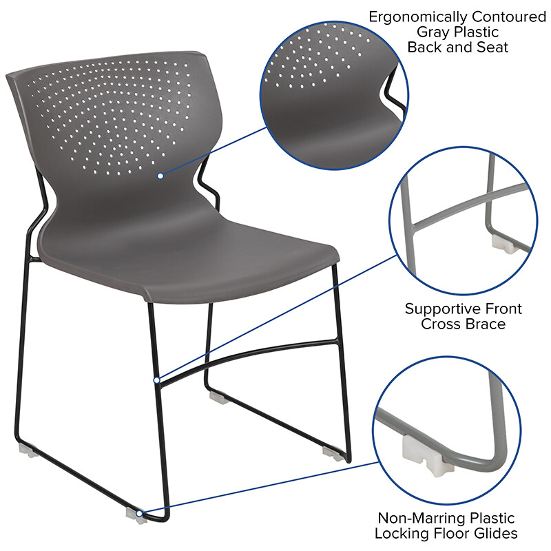 Heavy Duty Gray Stack Office Chair with Sled Metal Base - Waiting Room Chair gallery