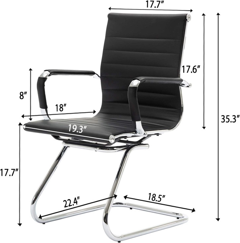 New Set of 4 Office Desk Chairs PU Leather No Wheels Black Fast Shipping gallery