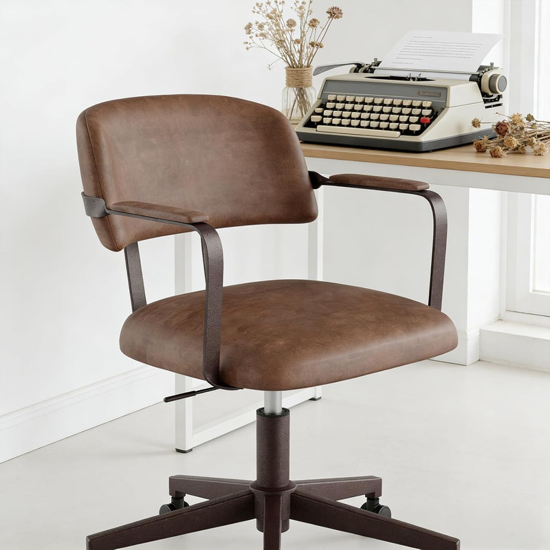 Home Office Desk Chair, Mid-Century Modern Desk Chair with Padded Arms, Adjustab gallery