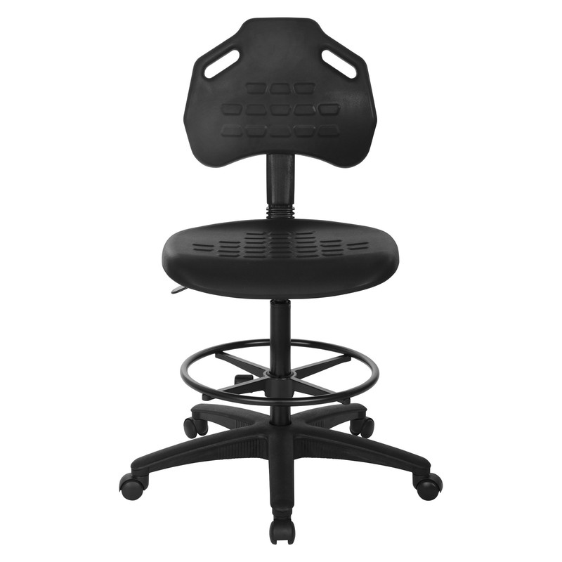 Black Self Skinned Urethane Drafting Chair with Adjustable Black Footrest gallery