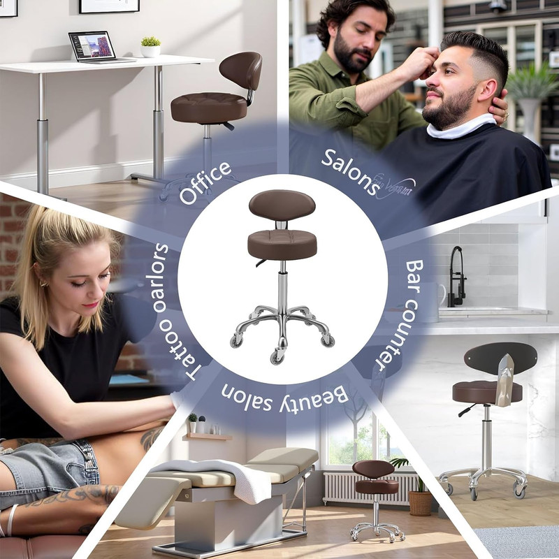 Adjustable Swivel Stool with Back Rest - Heavy Duty Rolling Chair (Coffee) gallery