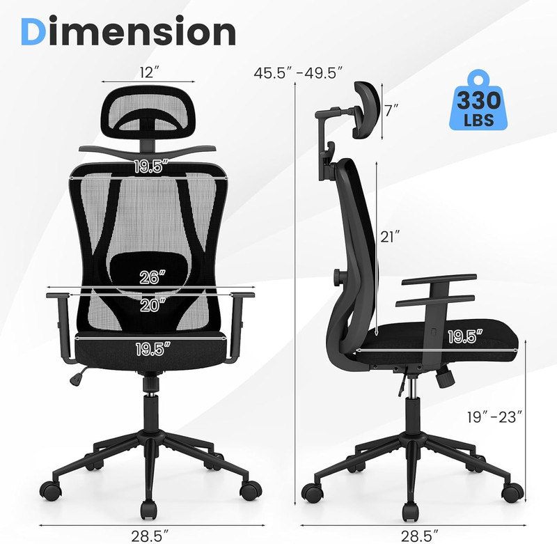 Ergonomic Mesh Office Chair with 3D Headrest & Lumbar Support for Home Office gallery