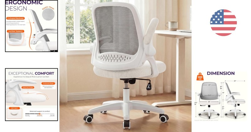 Compact Ergonomic Computer Chair with Adjustable Height & Swivel Action – Ivory gallery