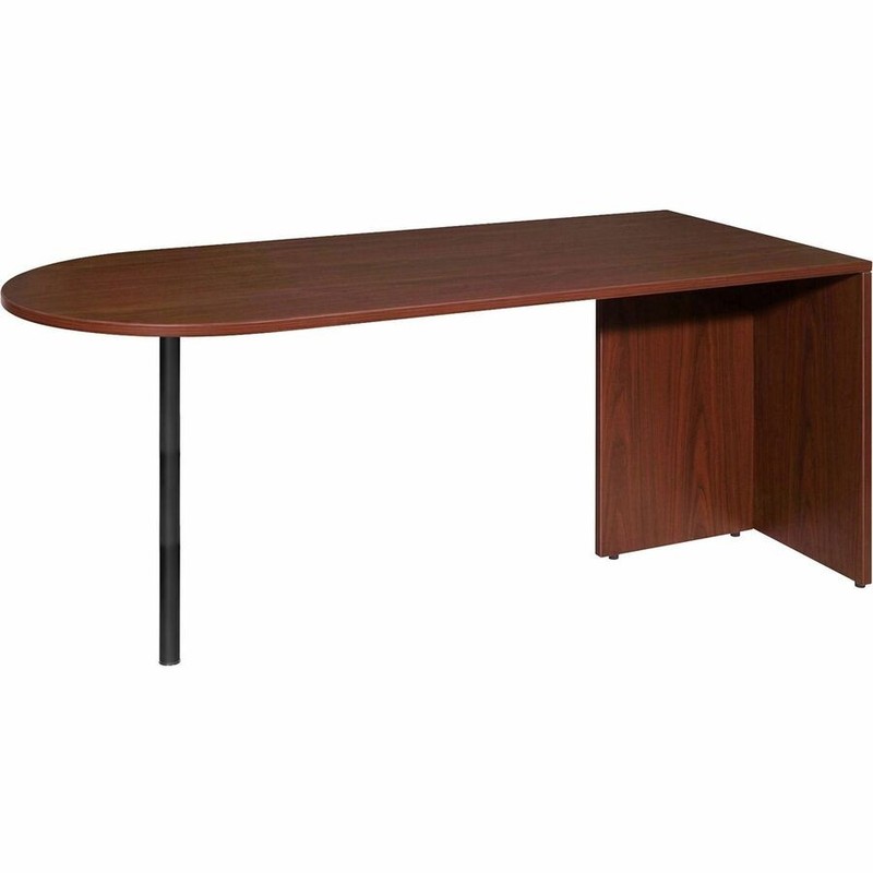 Lorell LLR69380 Peninsula Desk 66"W x 30"D x 29.5"H Mahogany gallery
