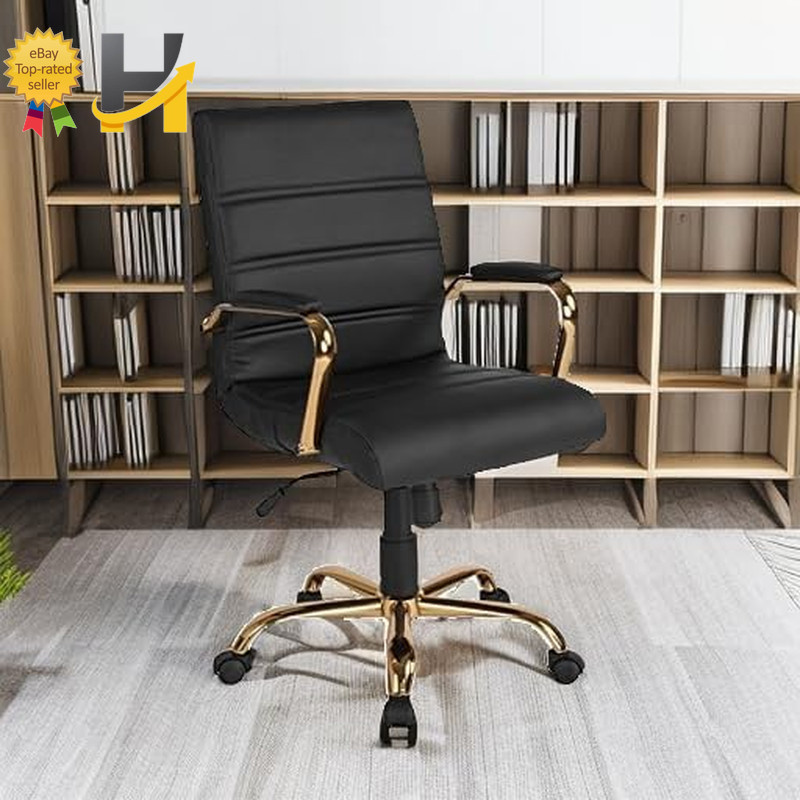 Mid-Back Swivel Leathersoft Desk Chair with Wheels Padded Seat and Armrests gallery