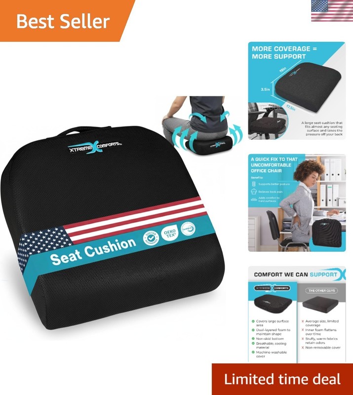 Versatile Memory Foam Cushion for Office, Car, & Wheelchair – Classic Black