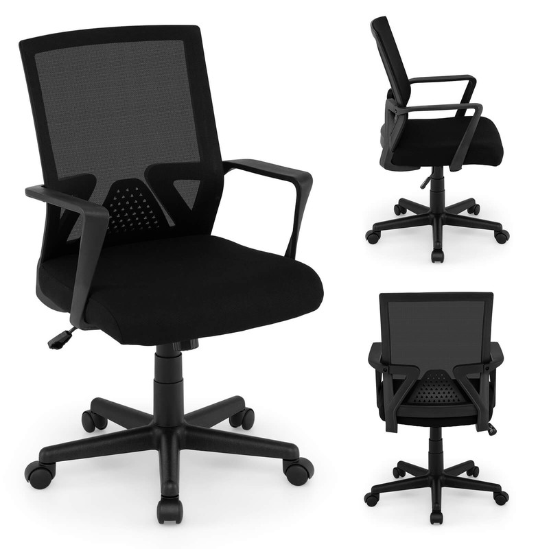 Mesh Office Chair Swivel Rocking Chair Adjustable w/ Armrests & Lumbar Support