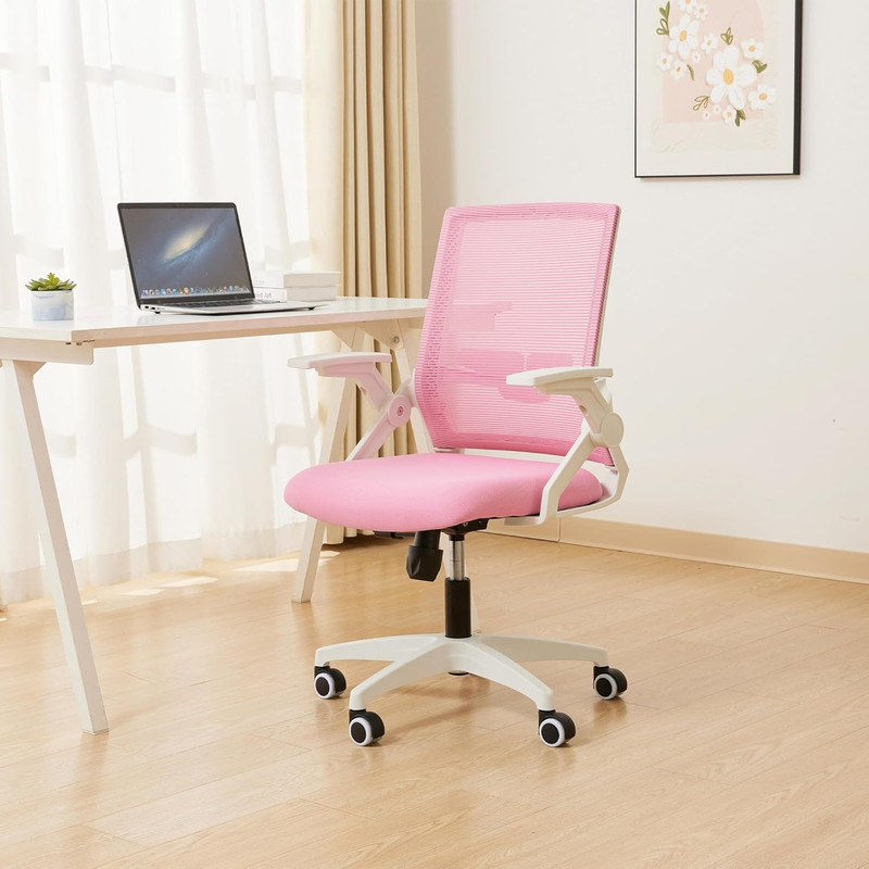 Pink Ergonomic Office Chair with Adjustable Height & Lumbar Support