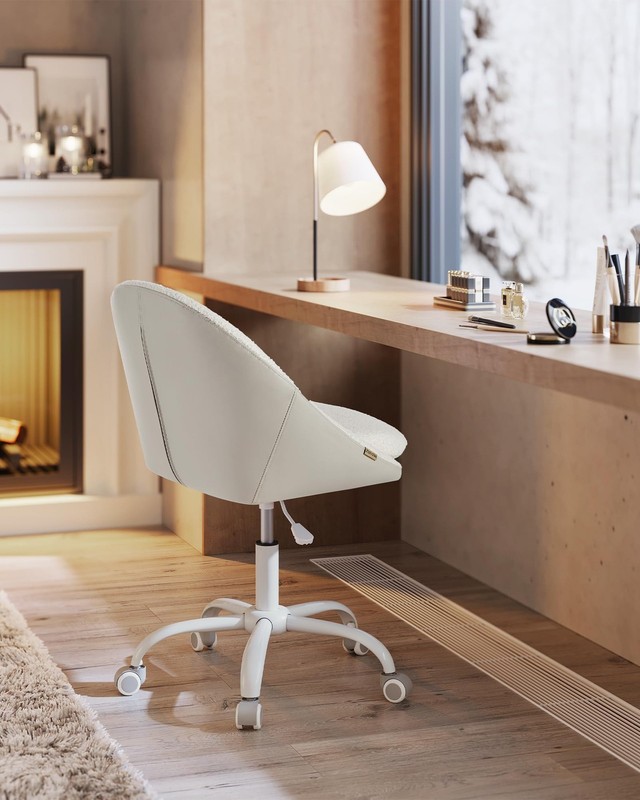 Vanity Chair with Back, Adjustable Swivel Cute Desk Chair with Wheels, Sherpa... gallery