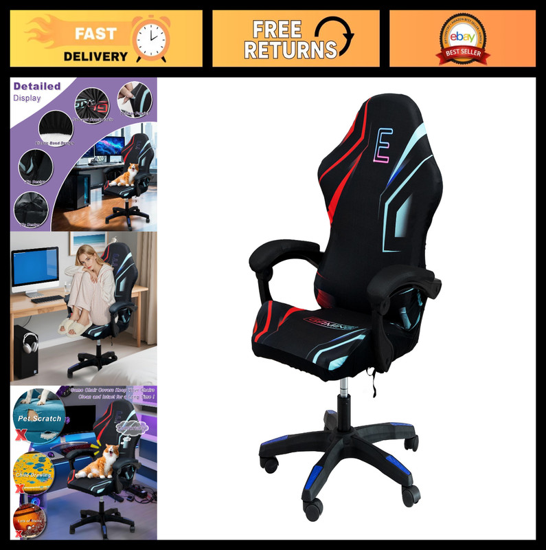 Universal Fit Gaming Chair Cover - 3D Printed One-Piece Seat & Armrest Slipcover