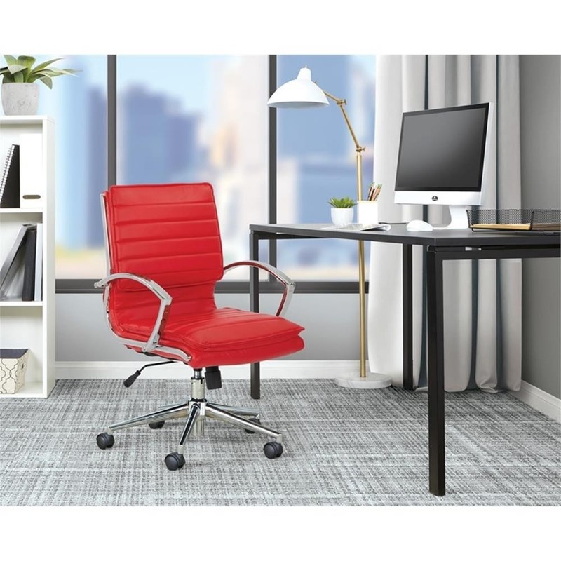 Mid Back Manager's Faux Leather Chair in Red with Chrome Base gallery