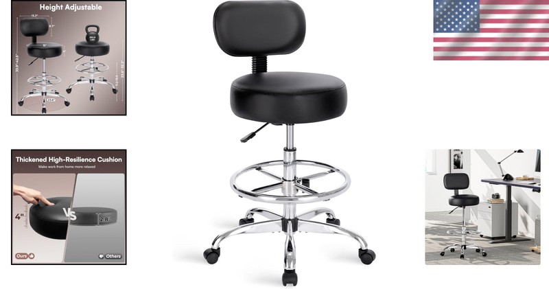 Drafting Chair with Back Cushion Adjustable Foot Rest Black Alloy Steel Seat gallery