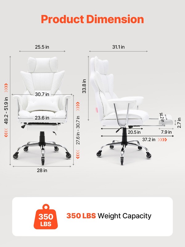 VEVOR Executive Office Chair Reclining Office Chair with Footrest 90-120°Rocking gallery