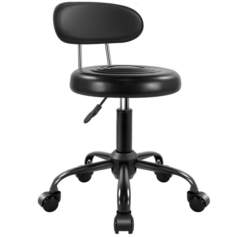 WKWKER Rolling Stool with Wheels Swivel Back Height Medium, Black