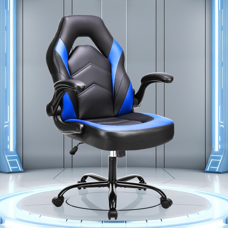 Computer Gaming Chair – PU Leather Ergonomic Lumbar Support with Flip-up Armr…