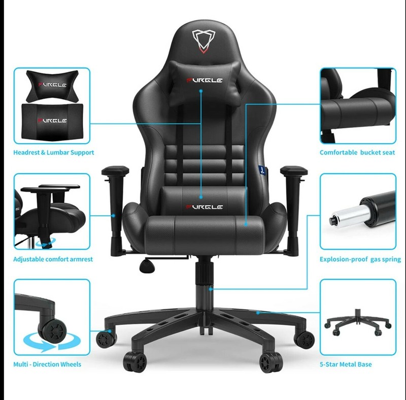 Gaming Chair Premium Leather Racing Style Ergonomic Swivel OfficeChair LOL Dota  gallery