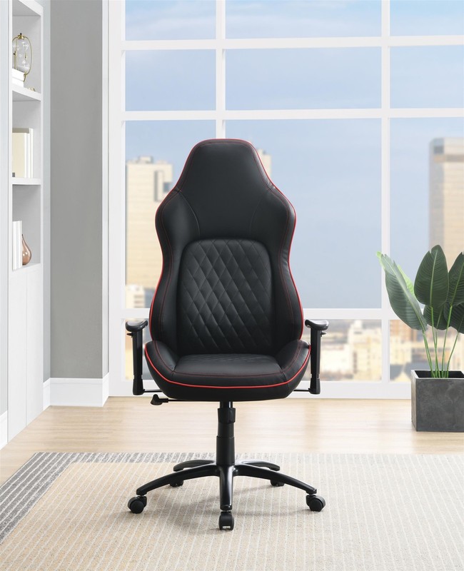 High Stakes Gaming Chair Black Bonded Leather with Red Accents gallery