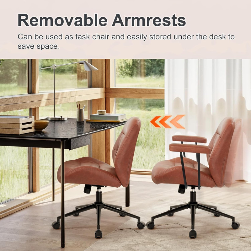 Leather Office Chair with Removable Armrests，Mid-Back Ergonomic Desk Chair with gallery