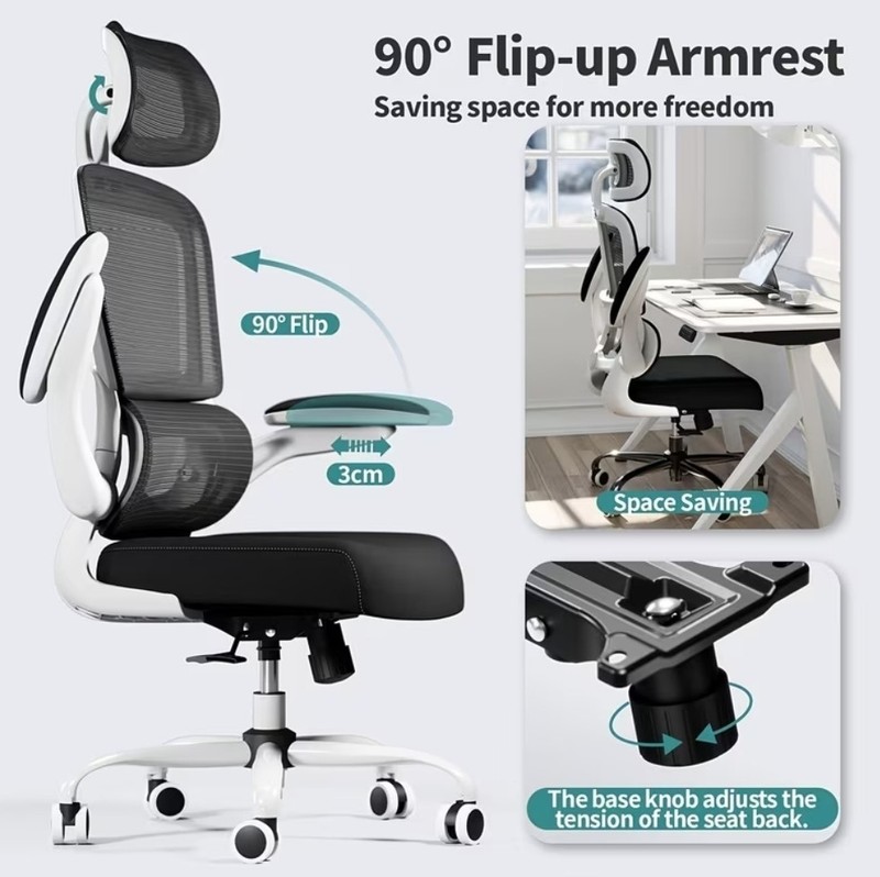Modern Ergonomic Office Chair, Mesh Back with Lumbar Support, 3D Headrest, 90 R gallery