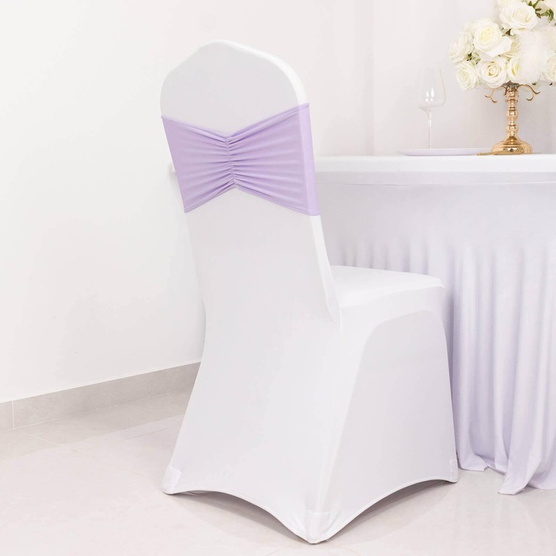 Efavormart 5 Pack Lavender Lilac Wide Ruffled Spandex Chair Sash gallery