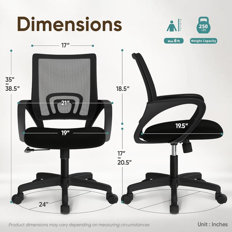 ETONEX Office Chair with Ergonomic Mid Back Cushion Lumbar Support Adjustable Sw gallery