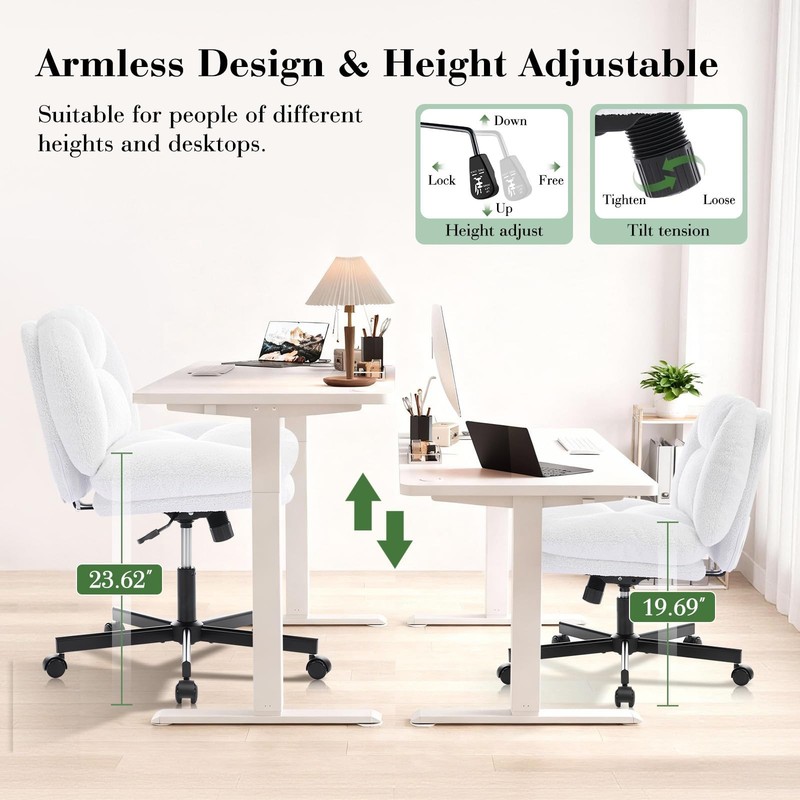 Cross Legged Office Chair, Thick Cushioned Criss Cross Chair with Wheels, Wid... gallery
