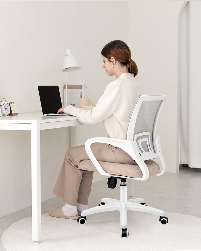Mesh Office Desk Chair Ergonomic Mid Back Lumbar Support Adjustable Beige gallery