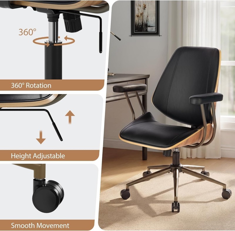 Modern Mid Back Home Office Chair, Adjustable Swivel Desk Chair with Armrests... gallery