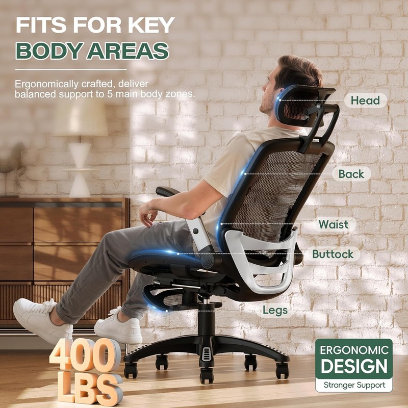 Ergonomic Office Chair with Footrest High Back Home Desk Chair 3D Headrest Flip gallery