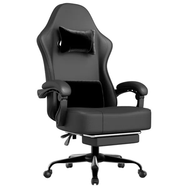 Black Gaming Chair with Breathable Fabric and Pocket Springs PU Leather