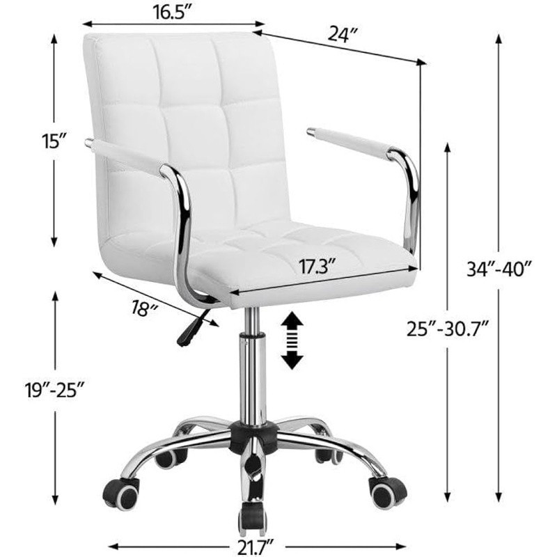 White Office Chair 360 Swivel Adjustable PU Leather Desk Chair W/ Armrests New gallery