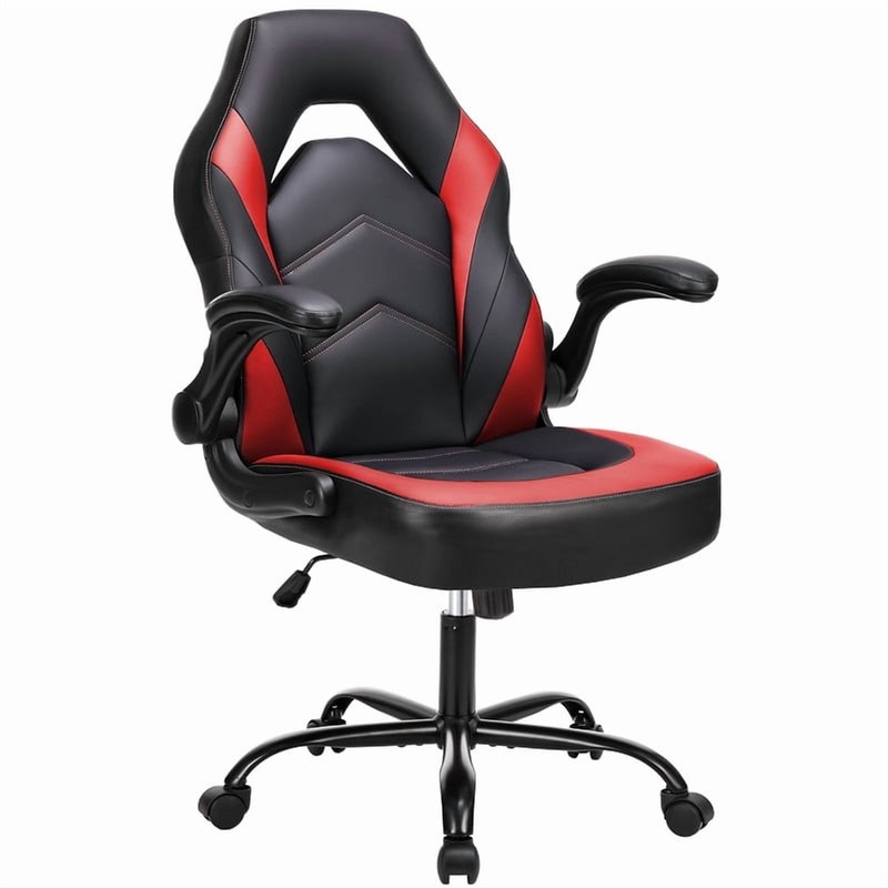 Ergonomic Office Gaming Chair Height Adj Flip Armrest Lumbar Support Black Red