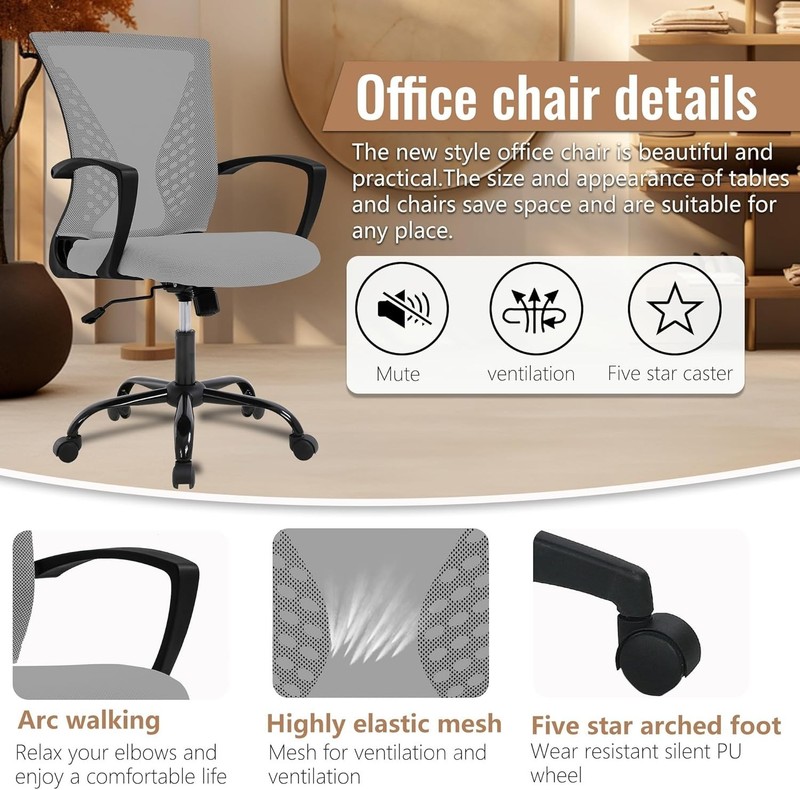 Comfortable Mesh Swivel Office Chair with Armrests and Ergonomic Design, Grey gallery
