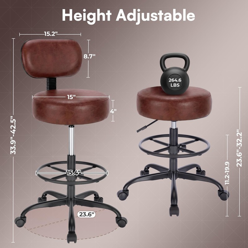 SUPERJARE Drafting Chair with Back, Adjustable Foot Rest Rolling Stool, Multi... gallery