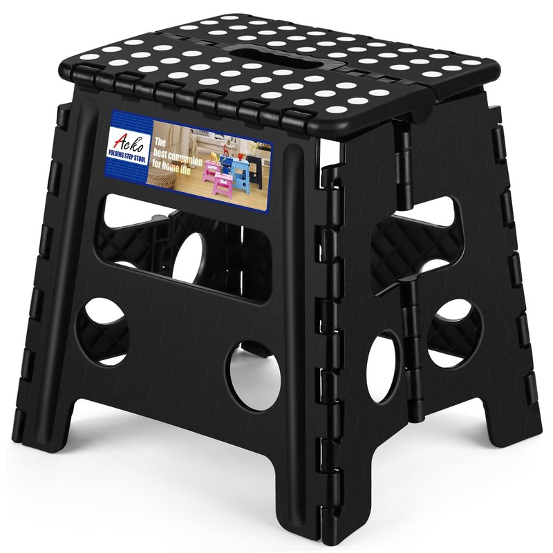 ACKO Folding Step Stool 13 Inch, Sturdy Collapsible 13 Black