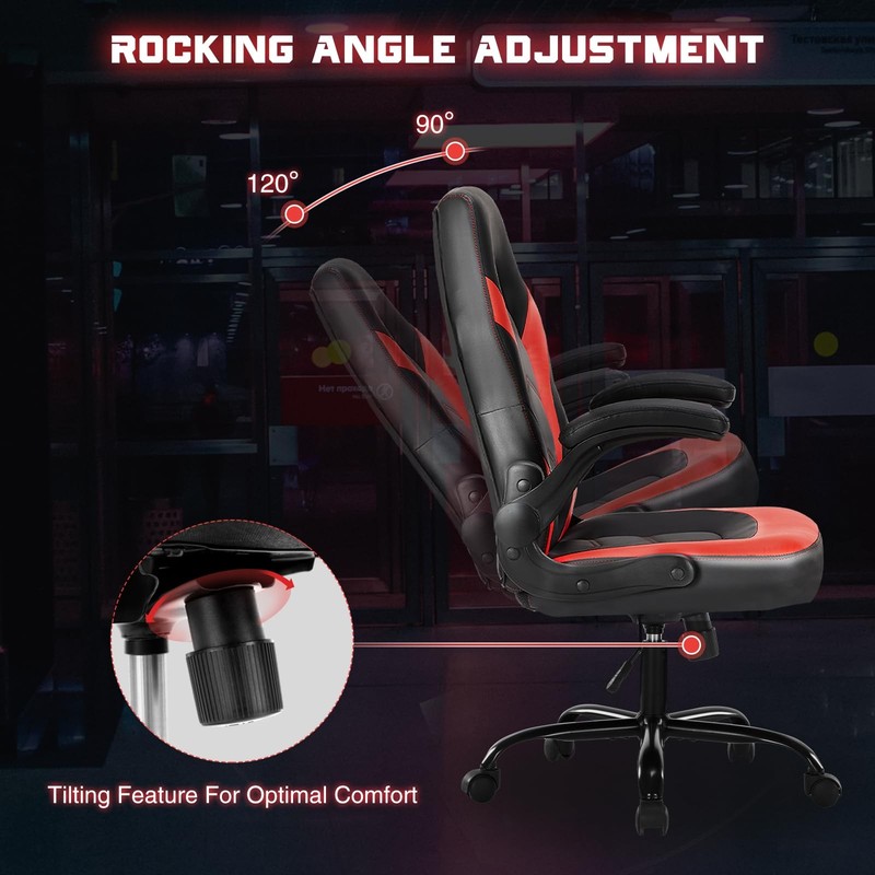 Ergonomic Computer Gaming Chair with Flip-up Armrest, Height Adjustable PU Le... gallery