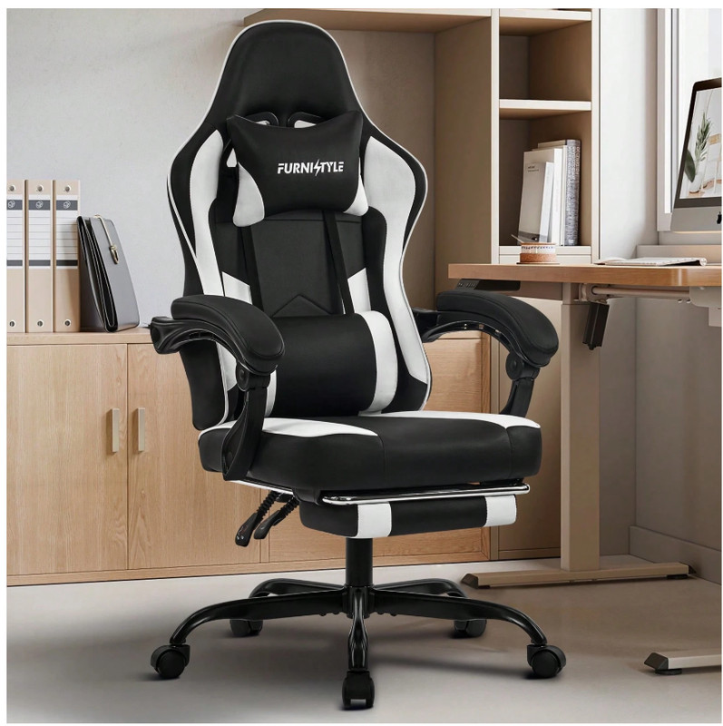 Fumahaus Adjustable Ergonomic Gaming Chair With Footrest Modern PU Leather Swive gallery
