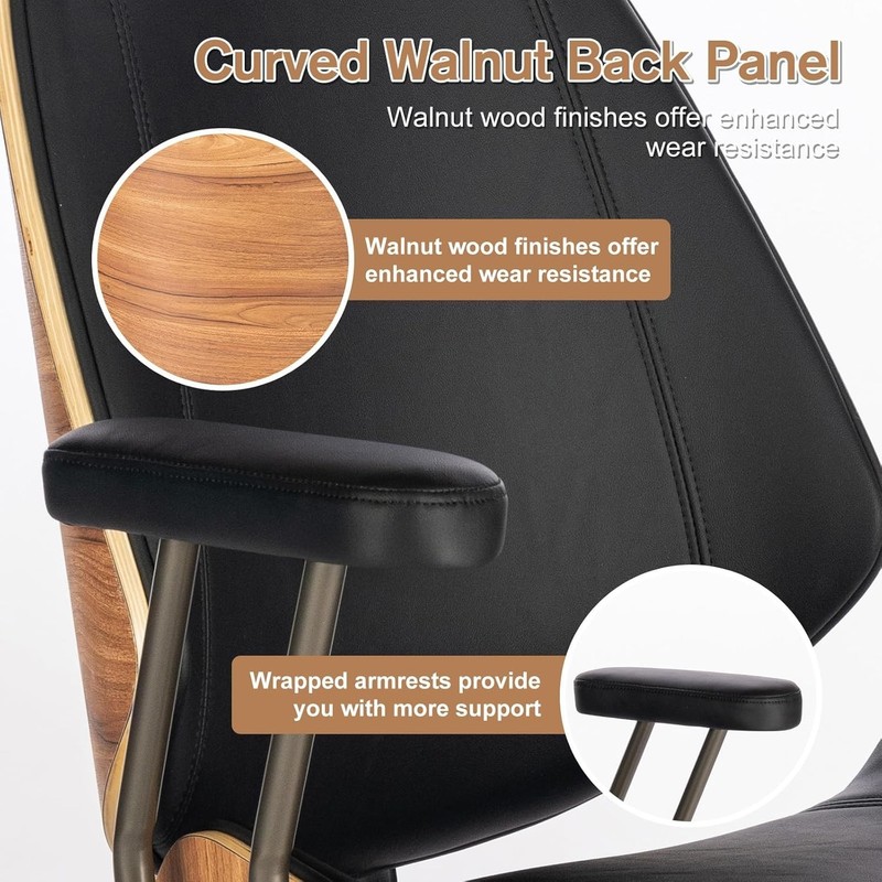 Modern Mid Back Home Office Chair, Adjustable Swivel Desk Chair with Armrests... gallery
