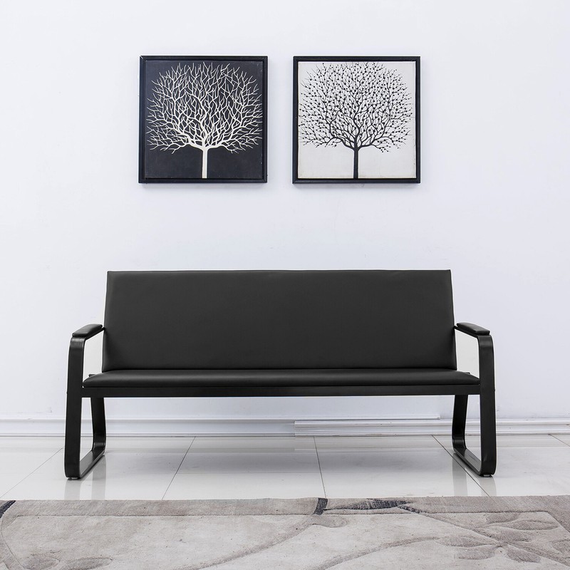 Black Reception Room Bench Chair Office Guest WaitingRoom PVC Leather SteelFrame gallery