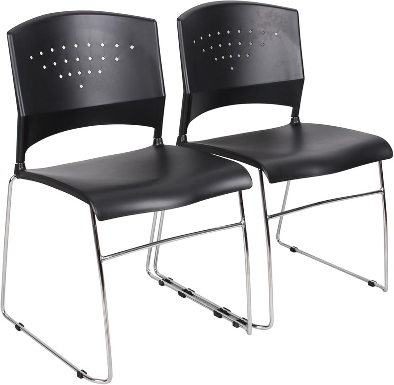 Black Chrome Frame Stack Chairs - Set of 2 for Versatile Seating