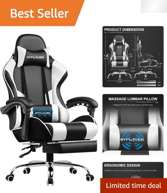 Ergonomic Pearl White Gaming Chair with Retractable Footrest & Lumbar Support