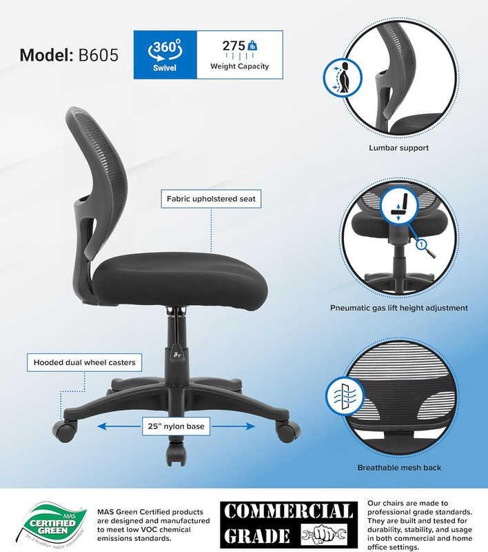 Ergonomic Black Mesh Task Chair with Lumbar Support for Office Use gallery
