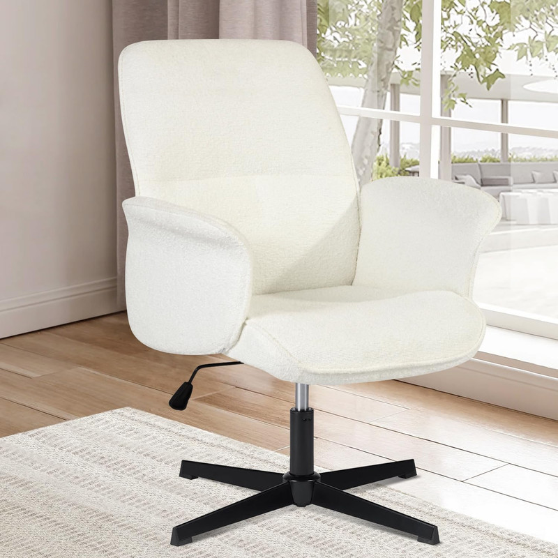 Home Office Desk Chair Comfy Ergonomic Padded Linen Fabric Upholstered，Adjustabl