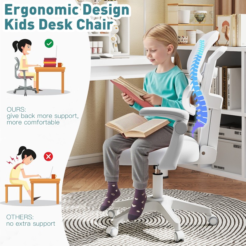 Height Adjustable Kids Study Back-following Chair Ergonomic Lockable 360° Gray gallery