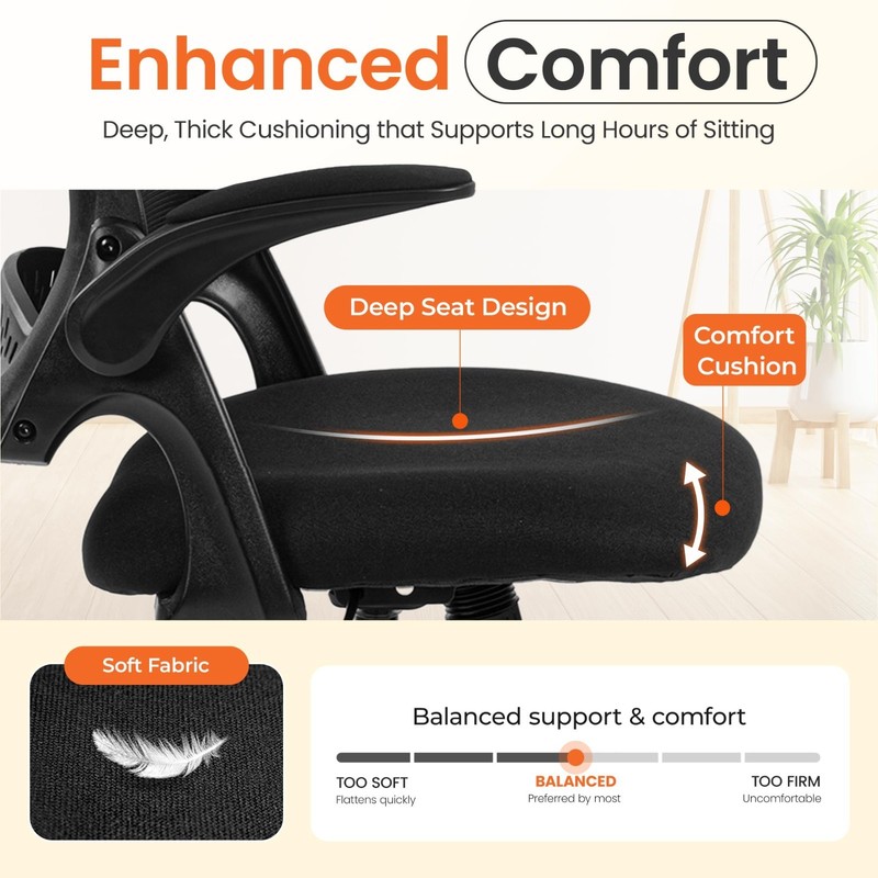 Ergonomic Mesh Office Chair with Flip-up Arms, Lumbar Support, Adjustable Height gallery